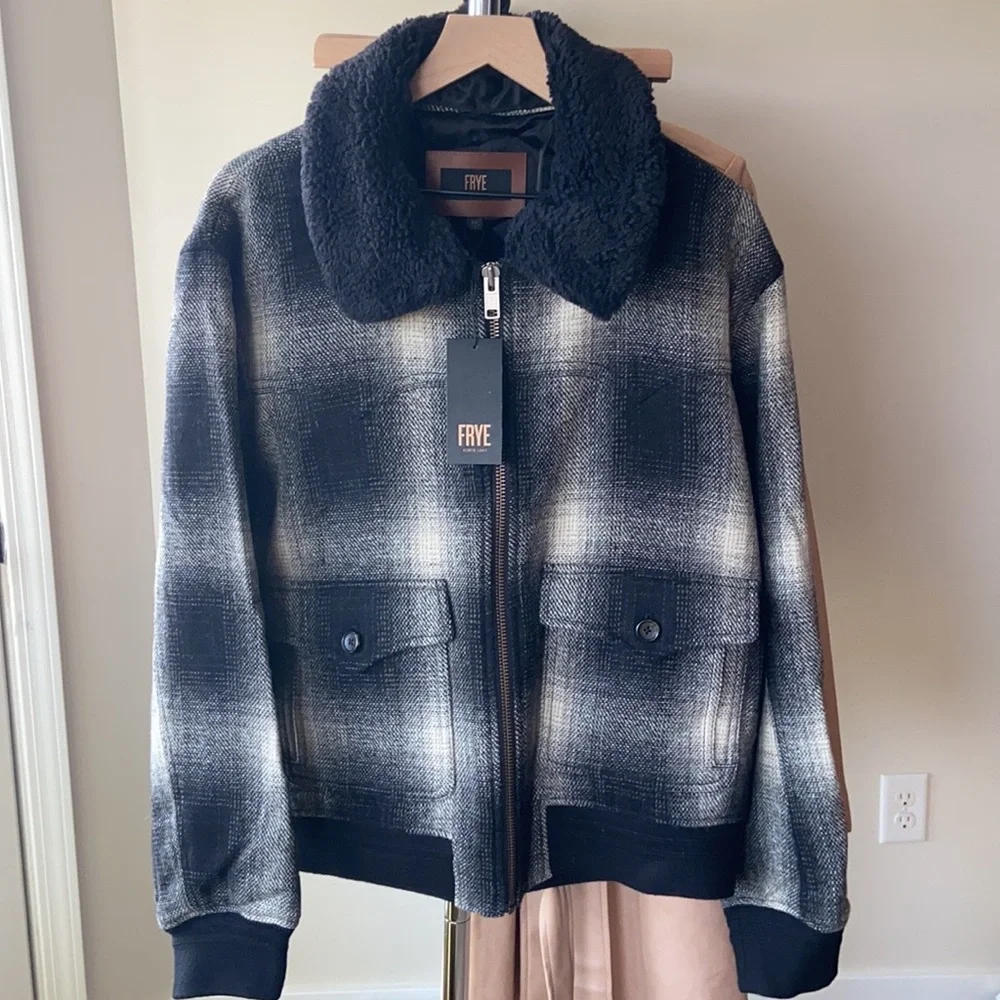 🔖L FRYE Dylan Shadow Plaid Bomber Jacket Coat